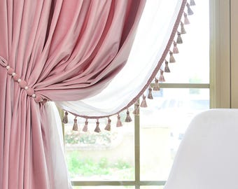 Par de paneles de cortinas de terciopelo rosa bebé - Cortinas personalizadas de textura suave