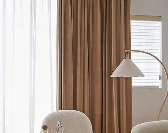 Pair of Custom Brown Velvet Curtain Panels – Back Tab, Rod Pocket Drapes