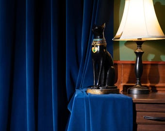 Paar kobaltblauwe fluwelen gordijnen: op maat gemaakte panelen slaapkamer en woonkamer