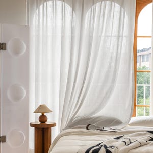 Pair of Off-White Linen-Blend Sheer Curtains - Voile Farmhouse Window Panels for Living Room | Custom Light Filtering Drapes