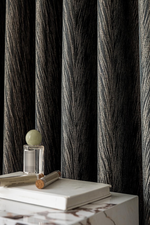 Pair of Textured Curtains: Jacquard Herringbone Drapes, Grommet/Pinch Pleat - Custom Made