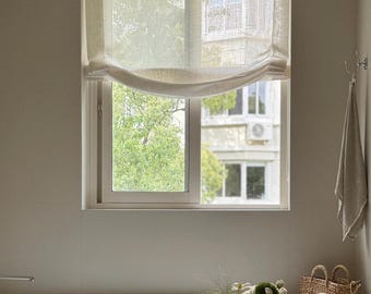 Off-White Sheer Linen blend Roman Shade: Scalloped Light Filtering Blind, Custom Made