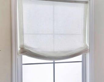 Off-White Linen Roman Shade - Scalloped Sheer for Kitchen & Living Room