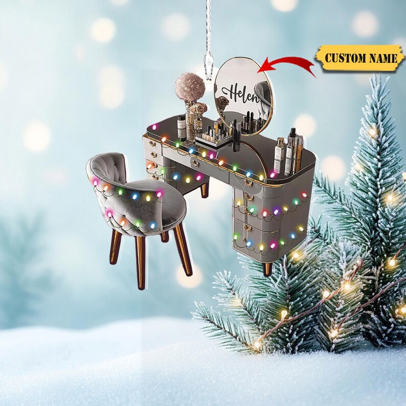 Personalized Makeup Mirror Christmas Tree Transparent Ornament 2D