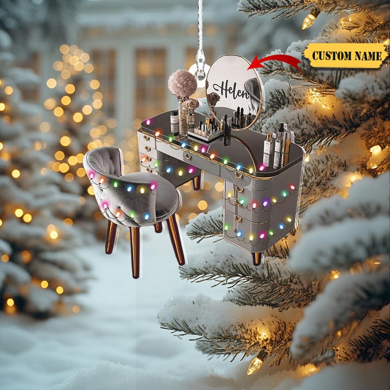 Personalized Makeup Mirror Christmas Tree Transparent Ornament 2D