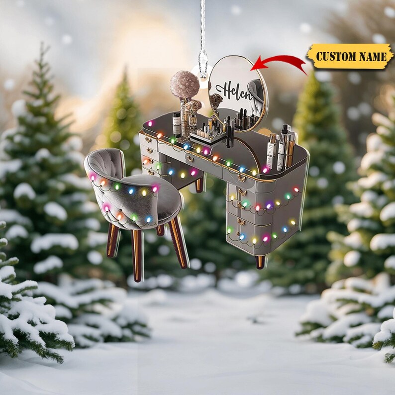 Personalized Makeup Mirror Christmas Tree Transparent Ornament 2D