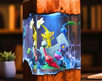 Pikmin Resin Lamp, Handmade Gaming Decor, Unique Fan Gift, Cozy Lighting, Custom LED Night Light, Cute Gift for Her, Bookshelf decor