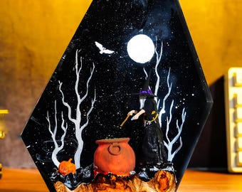 Witch Night Light – Enchanted Resin Lamp, LED Magical Diorama Desk Lamp, Handcrafted Fantasy Decor,  Christmas Gift, Birthday Gift