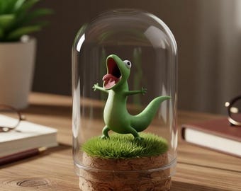 Tom Lizard Glass Dome, Funny Tom Lizard Meme Figure, Fun Decor for Office Desk, Stress Relief Gift for Coworker, Cute Hoppers Movie Figure