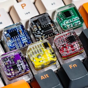 Circuit Board Resin Artisan Keycap Set, Transparent Keycap for Cherry MX Mechanical Keyboards, Custom Gaming Keycap Gift for Tech Lovers