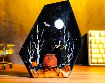 Halloween Witch Resin Lamp, Handmade Night Light For Spooky Home Decor,  Christmas Gift, Gothic Decor Gift For Holiday