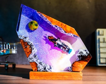 Rocinante Space Resin Lamp, The Expanse Ship Diorama Light, Handmade Galaxy Night Light, Halloween 2025 Decor, Sci-Fi Fans Christmas Gift