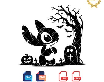 Halloween Stitch Svg Png, Clipart Silhouette (Digital Download)