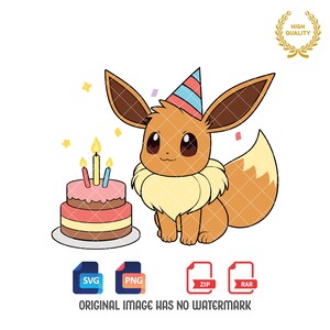 Eevee Svg, verjaardag Svg, Pokemon verjaardag, Pokemon Svg, Happy Birthday, Svg- en png-bestanden, digitale download