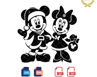 Mickey and Minnie Christmas Silhouette: SVG & PNG Files
