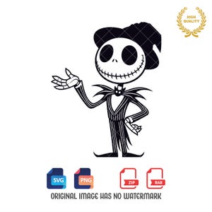 Jack Skellington SVG PNG: Halloween Clipart, Jack and Sally (Digital Download)