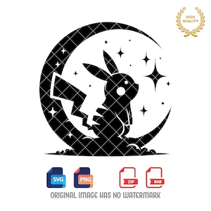 Pikachu Svg Png, Pokemon Svg, Pikachu Silhouette, Crescent Moon, Pokemon Clipart, Svg and Png files, Digital Download