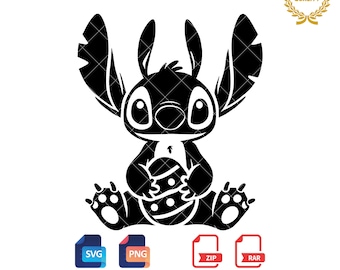 Stitch Easter Bunny SVG PNG: Silhouette, Happy Easter (Digital Download)