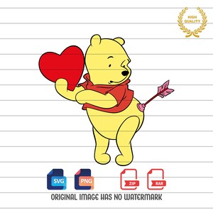 Winnie de Poeh Svg, Valentijnsdag Svg, Pooh Png, liefde Svg, hart Svg, Winnie Pooh Clipart, Svg- en png-bestanden, digitale download