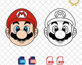 Mario Head SVG PNG: Colorful Outline Clipart (Digital Download)