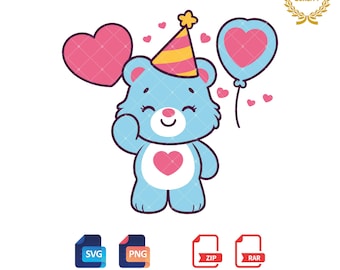Cute Birthday Bear Clipart, SVG PNG Files (Digital Download)
