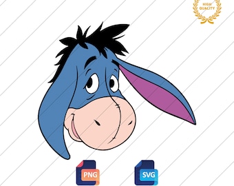 Eeyore Head Clipart, Cute Donkey SVG and PNG (Digital Download)