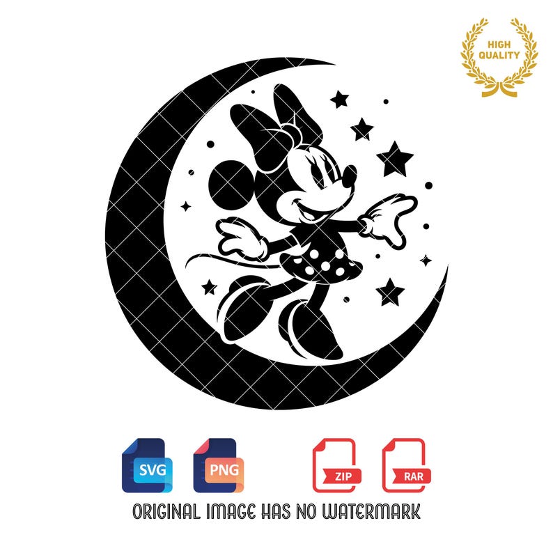Minnie Mouse SVG and PNG files featuring Minnie Mouse clipart and silhouette designs. Perfect for Disney-themed crafts, t-shirt designs, and decorations. High-quality digital download with SVG and PNG formats for easy customization.