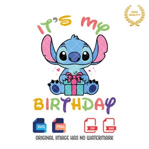 Stitch Svg and Png, Birthday Svg, Stitch Clipart, Happy Birthday Svg, Stitch Birthday Svg, Svg and Png files, Digital Download