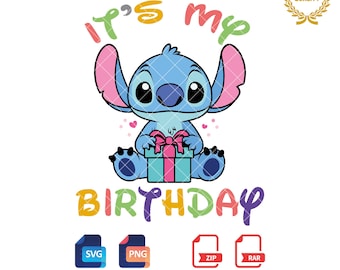 Stitch Birthday Clipart: SVG and PNG Files (Digital Download)