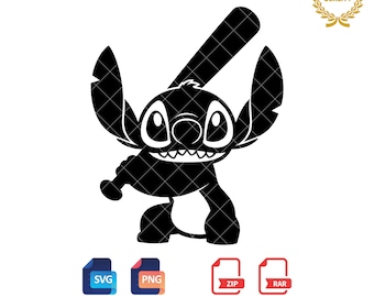 Stitch Baseball SVG PNG: Cartoon Silhouette Clipart (Digital Download)
