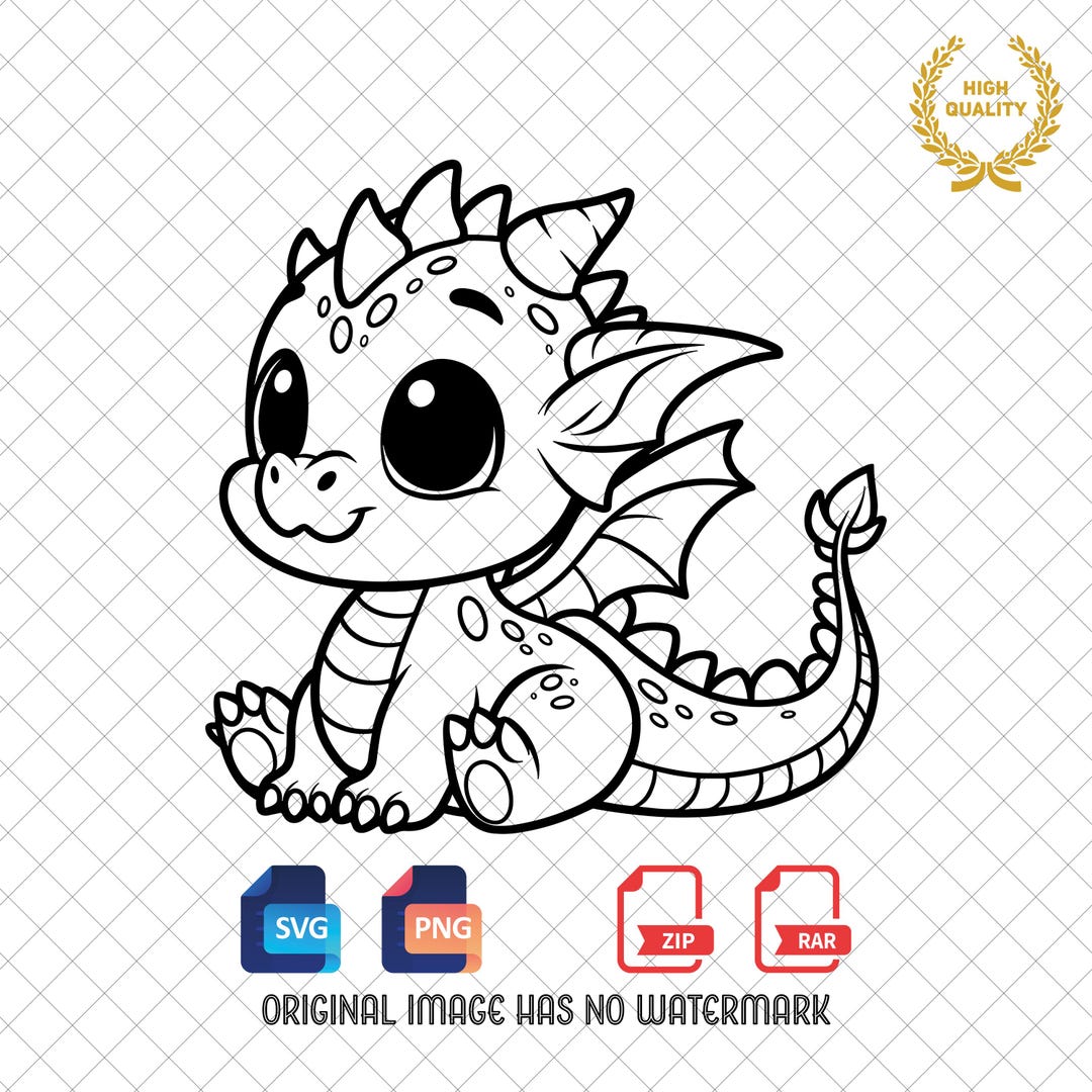 Baby Dragon Outline SVG, PNG Clipart (digital Download) - Etsy