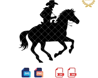 Cowboy Riding Horse SVG PNG: Western Silhouette (Digital Download)