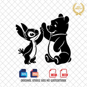 Winnie the pooh and Stitch high-fiving each other, Stitch Svg, Stitch Png, Winnie the Pooh Svg, Silhouette, Pooh Png, Svg and Png files