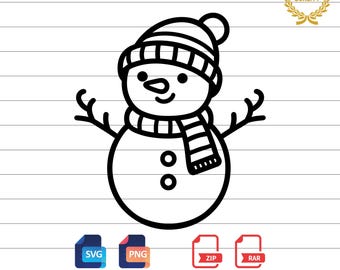 Weihnachtsschneemann Kontur: SVG & PNG Dateien (Digitaler Download)