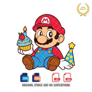 Mario Birthday SVG PNG: Gamer Party (Digital Download)