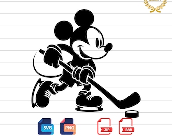 Mickey Mouse Ice Hockey SVG PNG: Silhouette Cut Files (Digital Download)