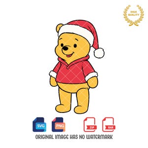 Winnie the Pooh Svg Png, Christmas Svg, Pooh Bear Svg, Winnie Clipart, Pooh Svg, Christmas Png, Svg and Png files, Digital Download