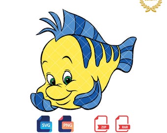 ヒラメのSVG、魚のクリップアート、人魚姫（デジタルダウンロード）