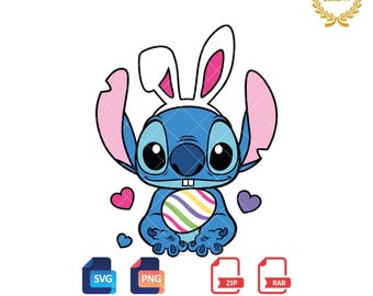 Stitch Easter Bunny SVG PNG: Cartoon Clipart (Digital Download)