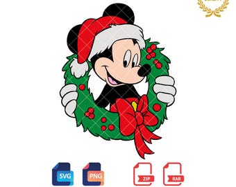 Mickey Mouse Christmas Wreath Clipart (SVG, PNG)