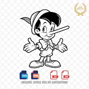 Pinocchio Clipart: Silhouette Outline, SVG PNG Files (Digital Download)