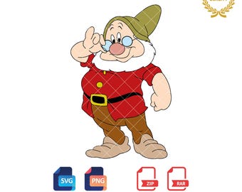 Doc Dwarf Clipart: Snow White Cartoon (SVG, PNG Digital Download)