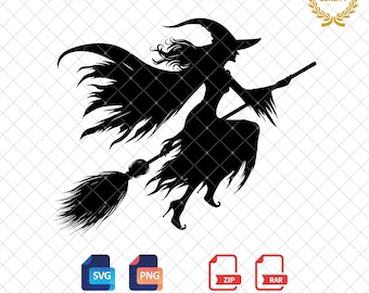 Silueta de bruja SVG: Clipart mágico de Halloween (Descarga digital)