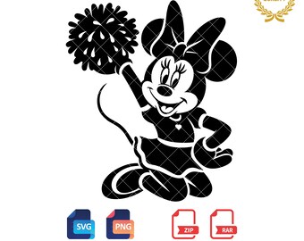 Minnie Mouse Cheerleader SVG PNG: Pom Pom Silhouette (Digital Download)