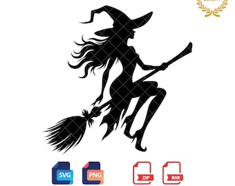 Halloween Witch Silhouette: SVG, PNG Files (Digital Download)