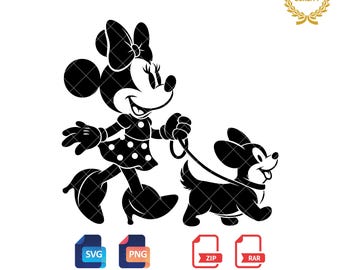 Minnie Mouse Walking Corgi Silhouette: SVG, PNG Files (Digital Download)