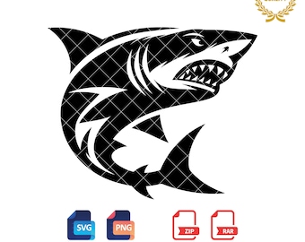 Angry Shark Silhouette: SVG, PNG Files (Digital Download)