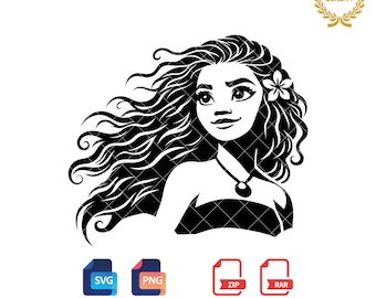 Moana Silhouette: Princess Clipart, SVG & PNG Files (Digital Download)