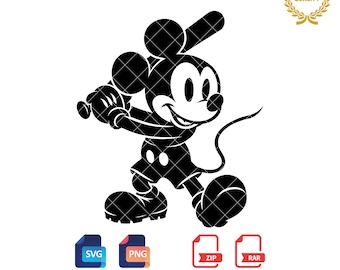 Mickey Mouse Baseball Silhouette: SVG, PNG Files