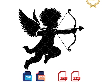 Cupid Silhouette: Eros SVG, PNG Files for Valentine's Day (Digital Download)